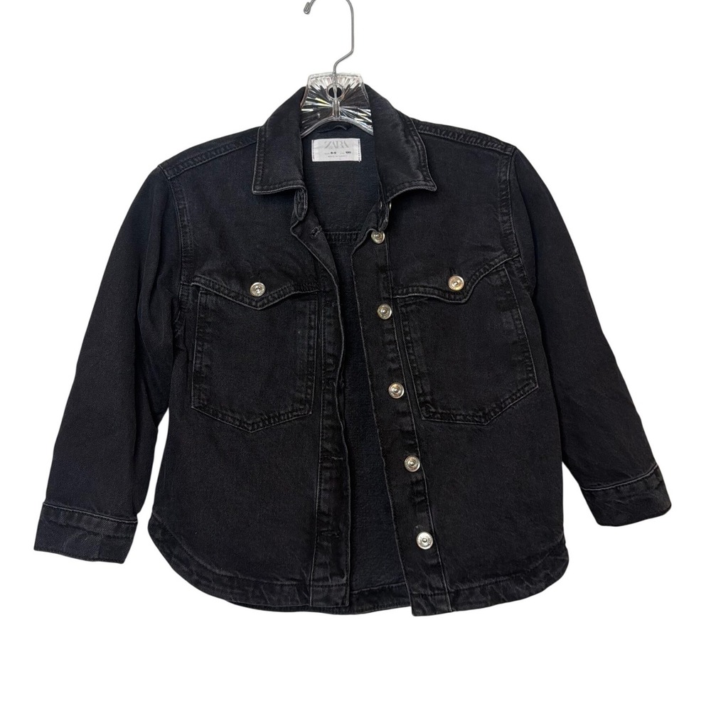 Zara Girls Black Denim Studded Fringe Western Shacket Jacket 8-9 Rhinestone